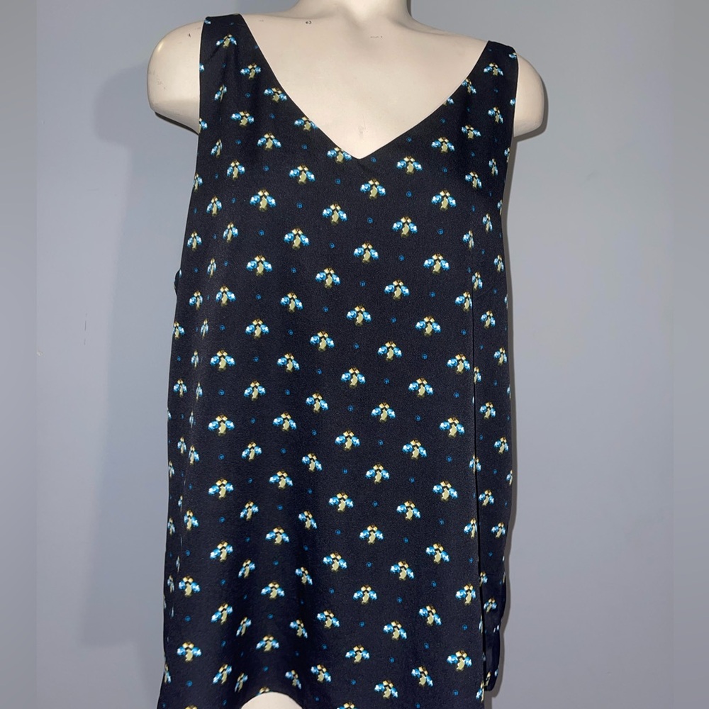 Banana Republic Black Floral patterned Tank Top shirt top Woman’s XL